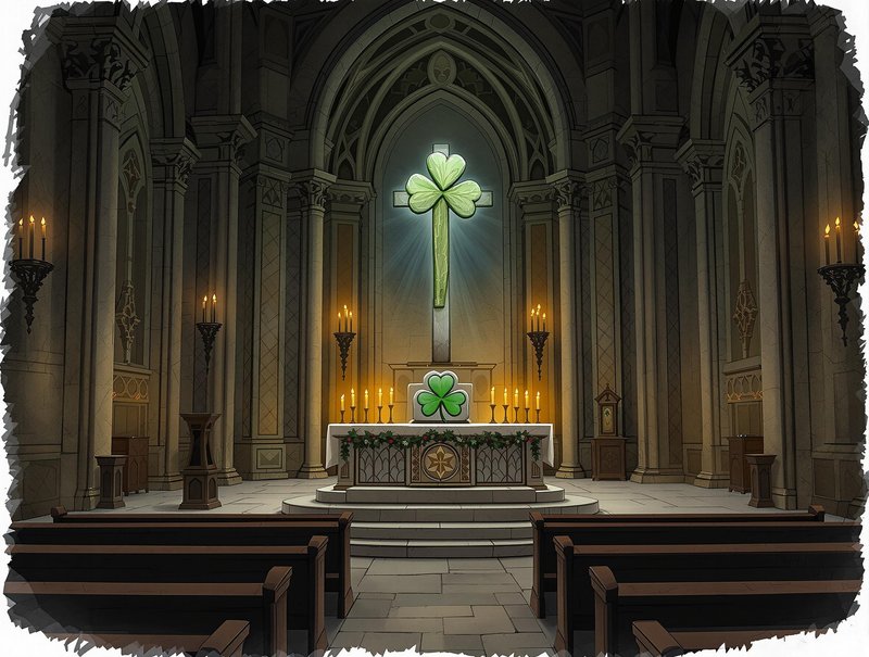 Le tr&egrave;fle incarne la trinit&eacute; et si&egrave;ge majestueusement dans l'autel d'une &eacute;glise