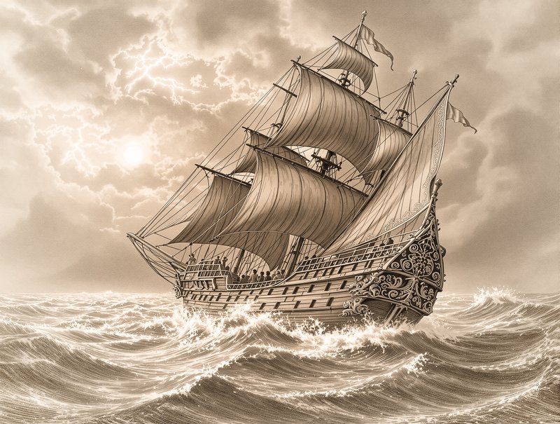 Un vaisseau de la marine navigant sur les mers