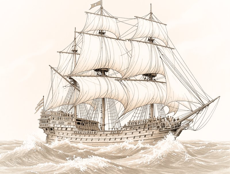 Bateau &agrave; voile avec 3 mats voguant fi&egrave;rement dans l'eau