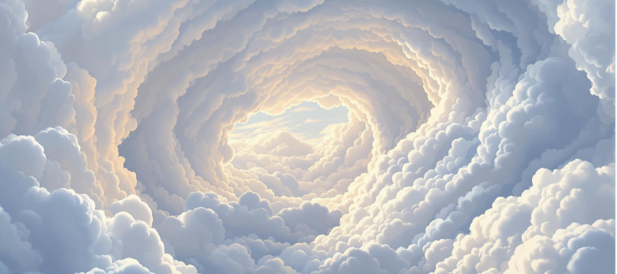 un tourbillon de nuages magnifique qui forme un tunnel qui évoque l'état de potientiel pur