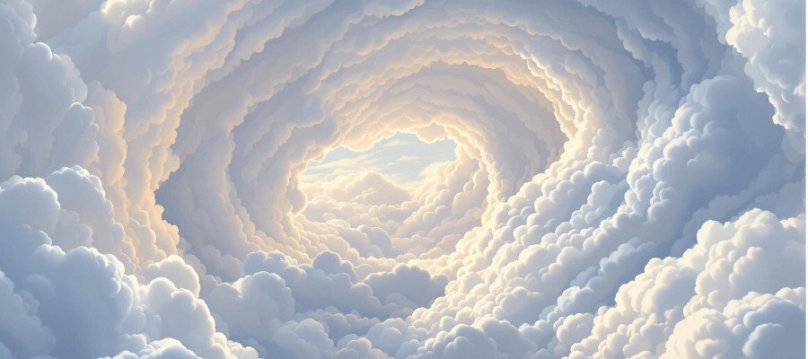 un tourbillon de nuages magnifique qui forme un tunnel qui &eacute;voque l'&eacute;tat de potientiel pur