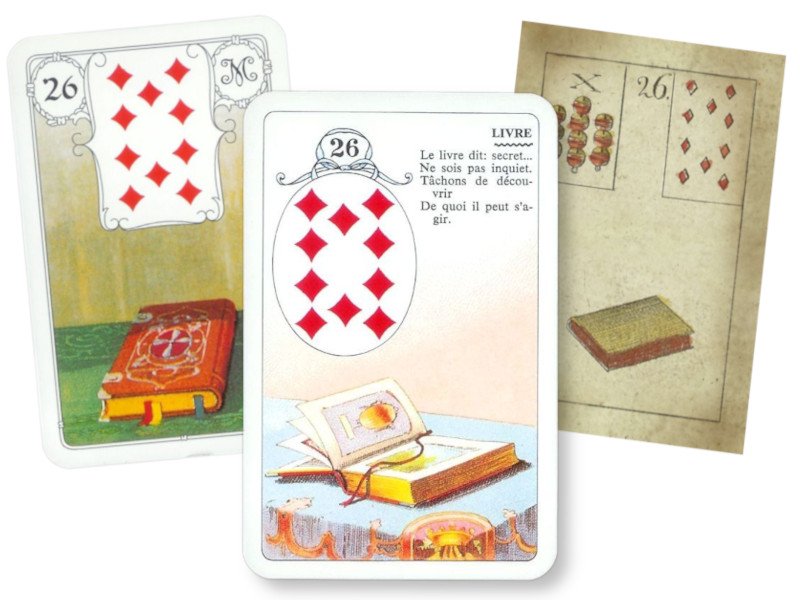 3 cartes exemples du livre dans plusieurs jeux du petit lenormand